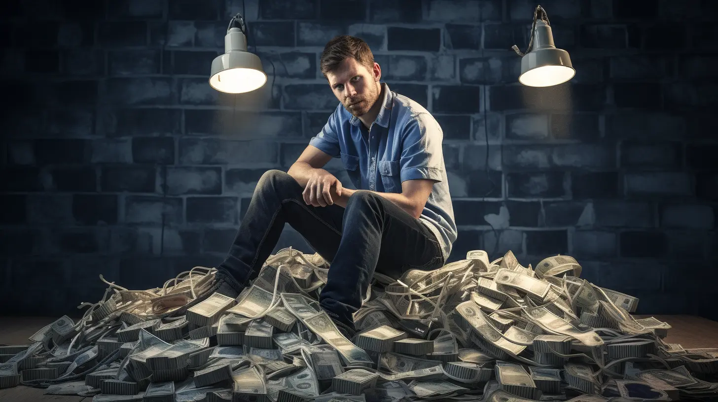 electrician sitting on a pile of cash after doing digital marketing for his business
